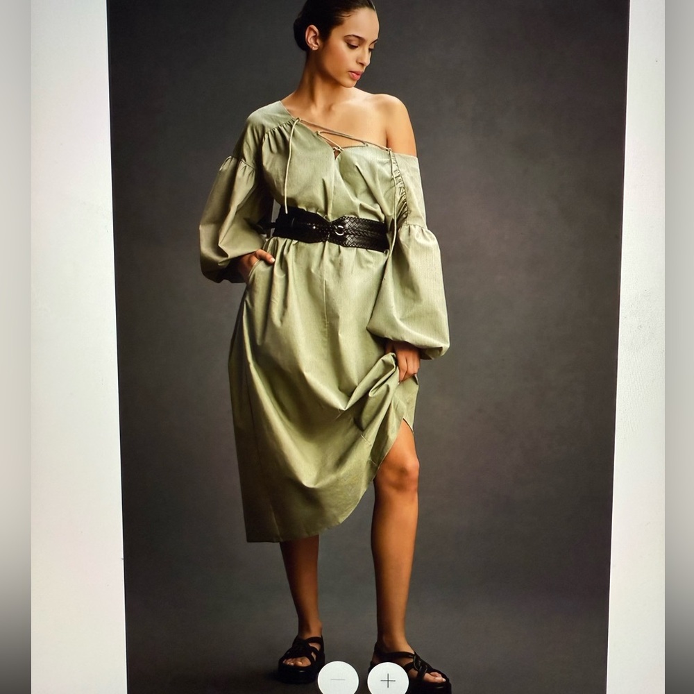 Anthropologie Mare Mare Bubble-Sleeve Lace Up Midi Dress (XSP)